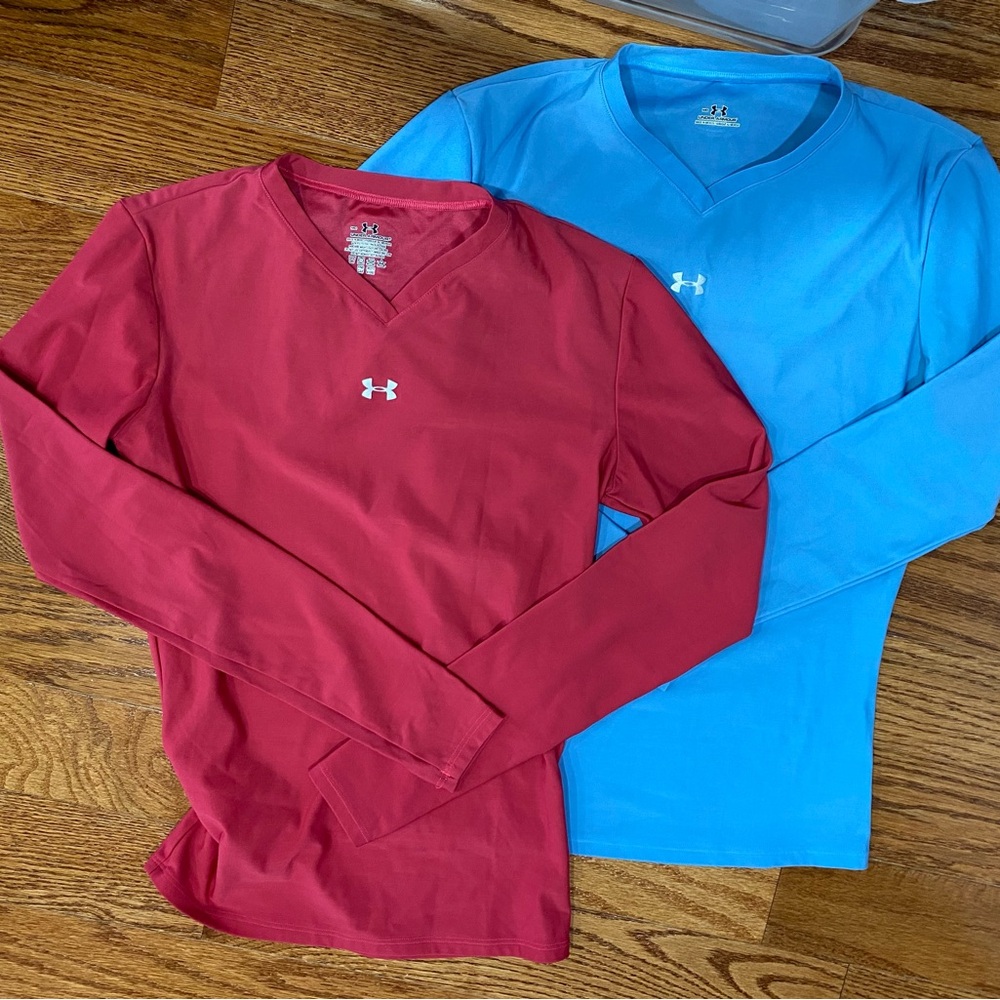 Under Armour Sky Blue and Red Athletic Tops